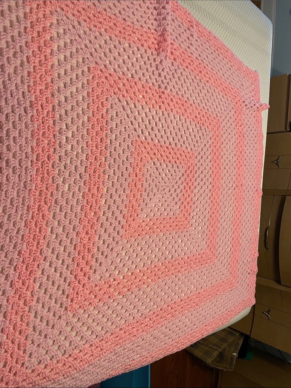 46”Handmade Pink Crochet granny square - Soft Pink throw